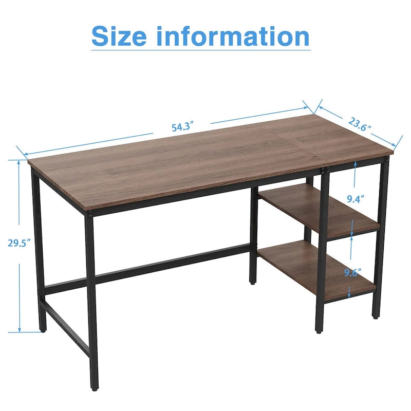 Computer Desk with Storage Shelves, Industrial Reversible Home Office Desk Workstation Study