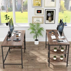 Computer Desk with Storage Shelves, Industrial Reversible Home Office Desk Workstation Study