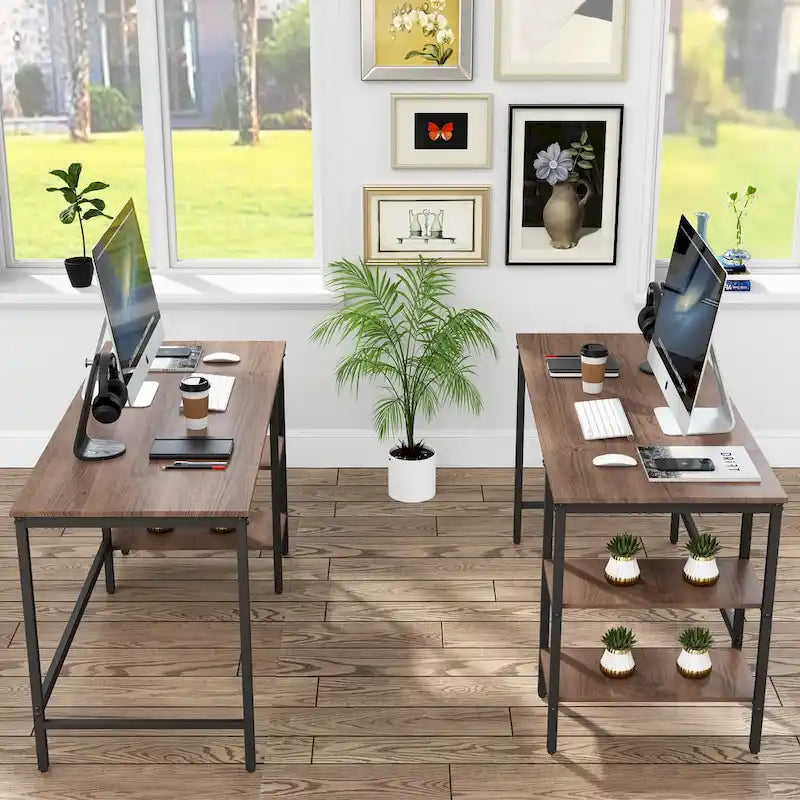 Computer Desk with Storage Shelves, Industrial Reversible Home Office Desk Workstation Study