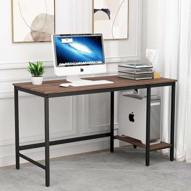 Computer Desk with Storage Shelves, Industrial Reversible Home Office Desk Workstation Study