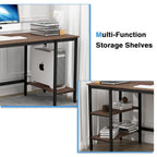 Computer Desk with Storage Shelves, Industrial Reversible Home Office Desk Workstation Study