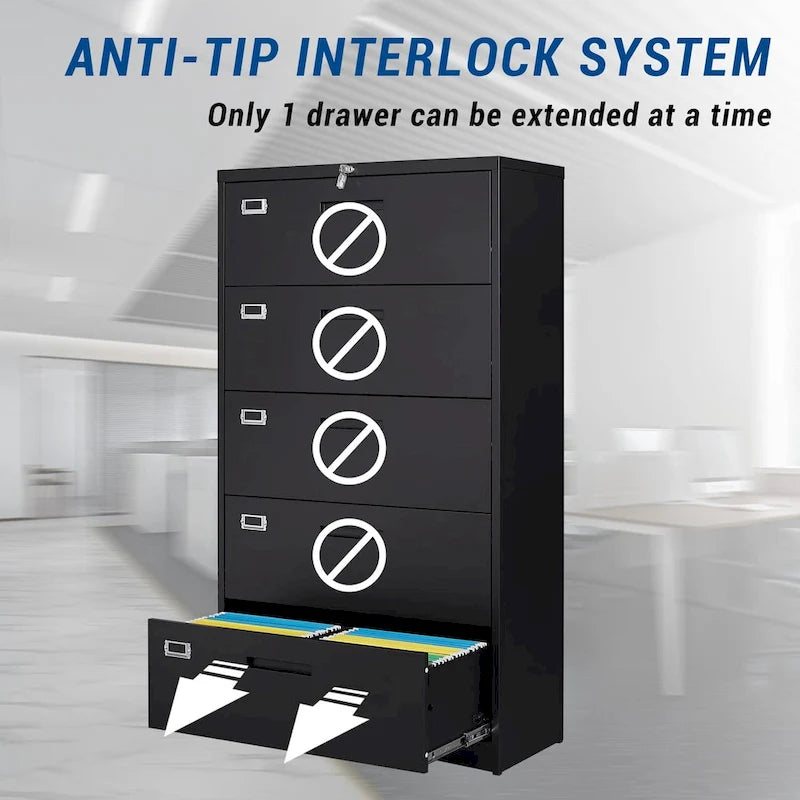 Steel 5 Drawer Lateral File Cabinet Storage Cabinets