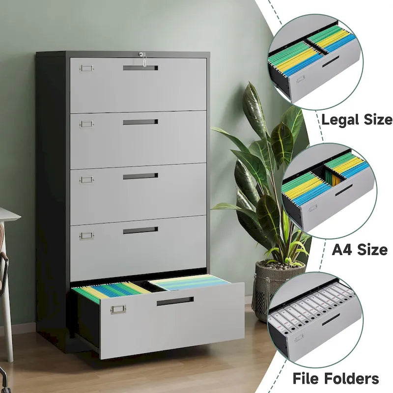 Steel 5 Drawer Lateral File Cabinet Storage Cabinets