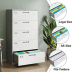 Steel 5 Drawer Lateral File Cabinet Storage Cabinets