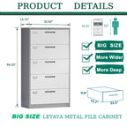 Steel 5 Drawer Lateral File Cabinet Storage Cabinets