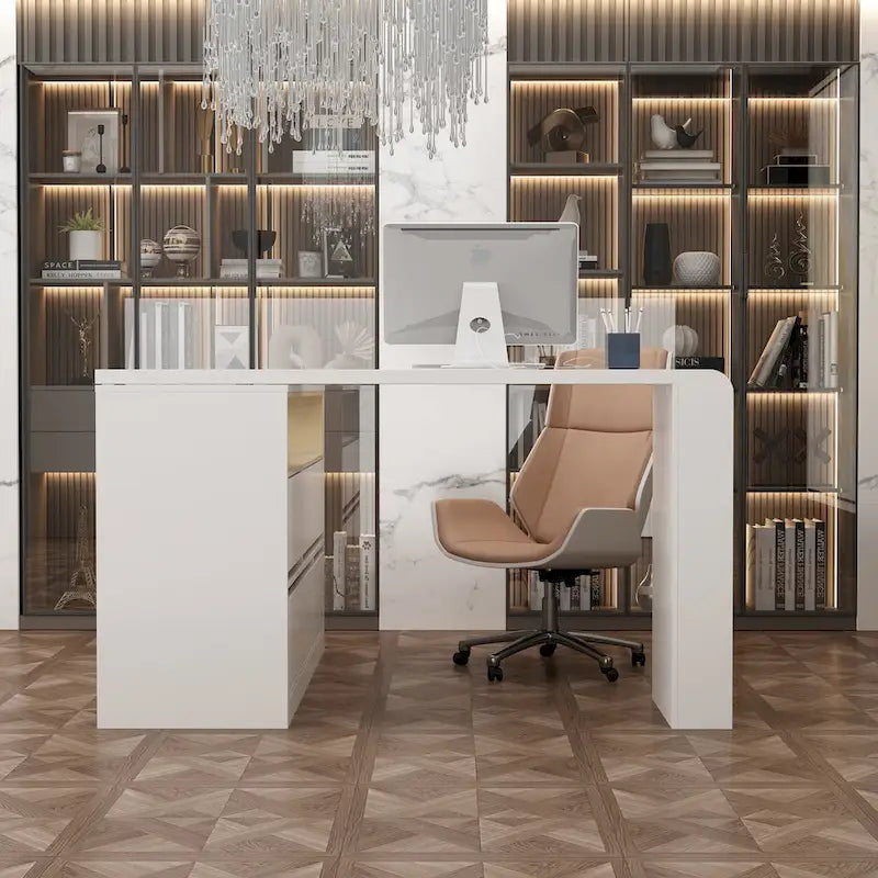 Storage Desk Movable Tabletop with Shelves and Display Area Dresser