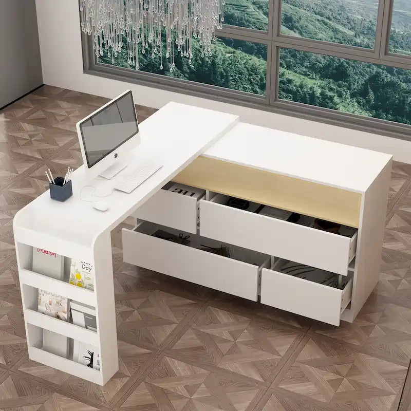 Storage Desk Movable Tabletop with Shelves and Display Area Dresser