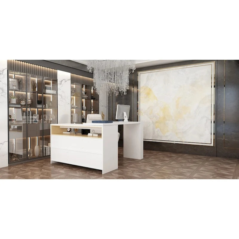 Storage Desk Movable Tabletop with Shelves and Display Area Dresser