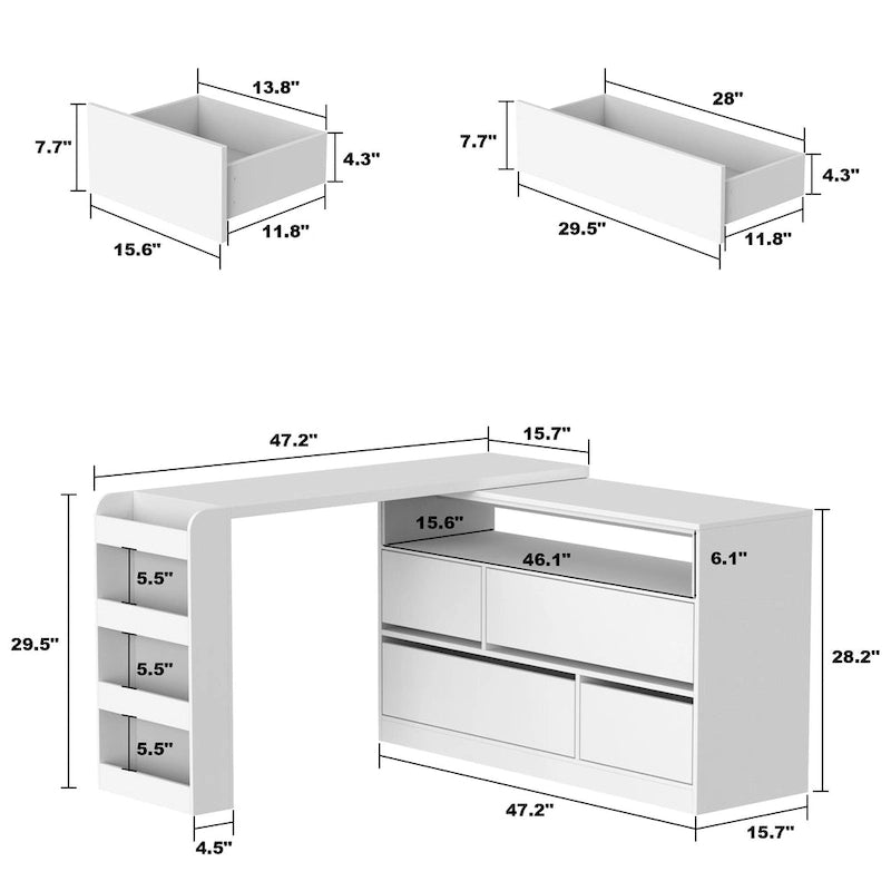 Storage Desk Movable Tabletop with Shelves and Display Area Dresser