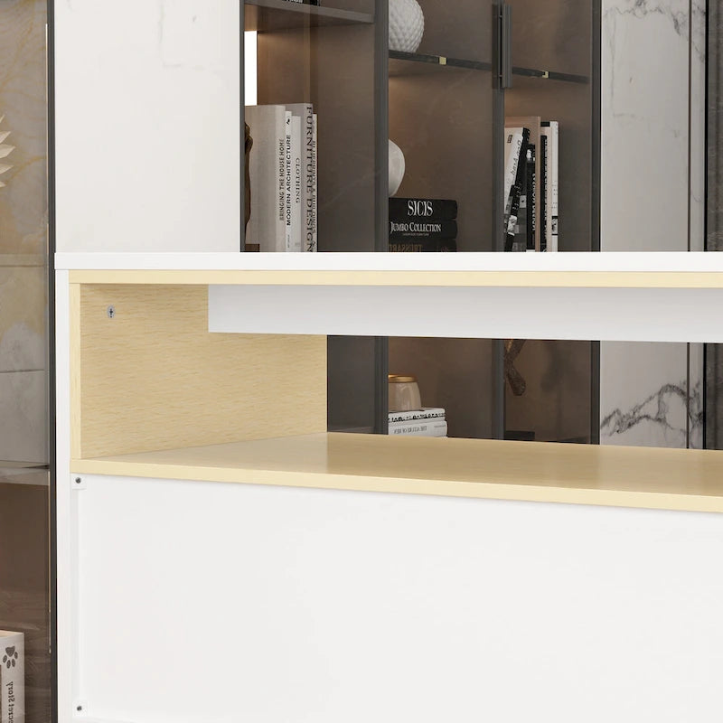 Storage Desk Movable Tabletop with Shelves and Display Area Dresser