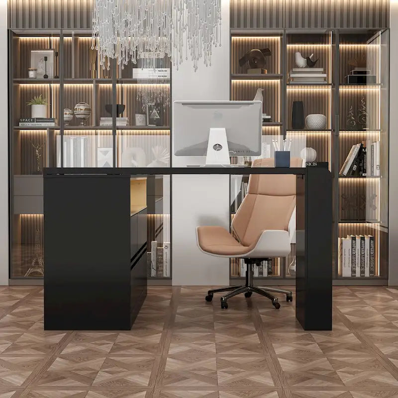 Storage Desk Movable Tabletop with Shelves and Display Area Dresser