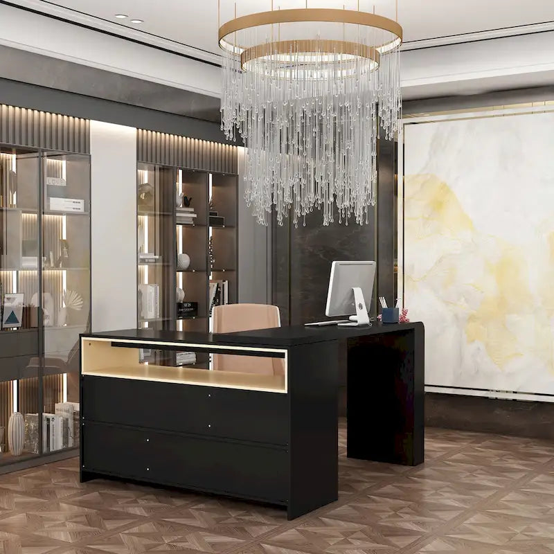 Storage Desk Movable Tabletop with Shelves and Display Area Dresser