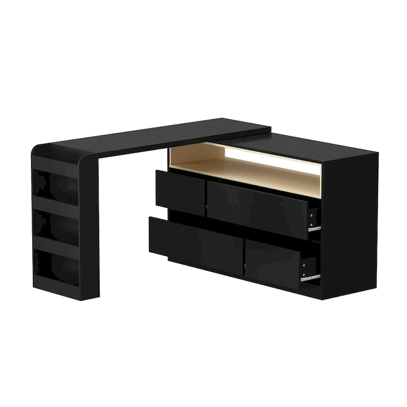 Storage Desk Movable Tabletop with Shelves and Display Area Dresser