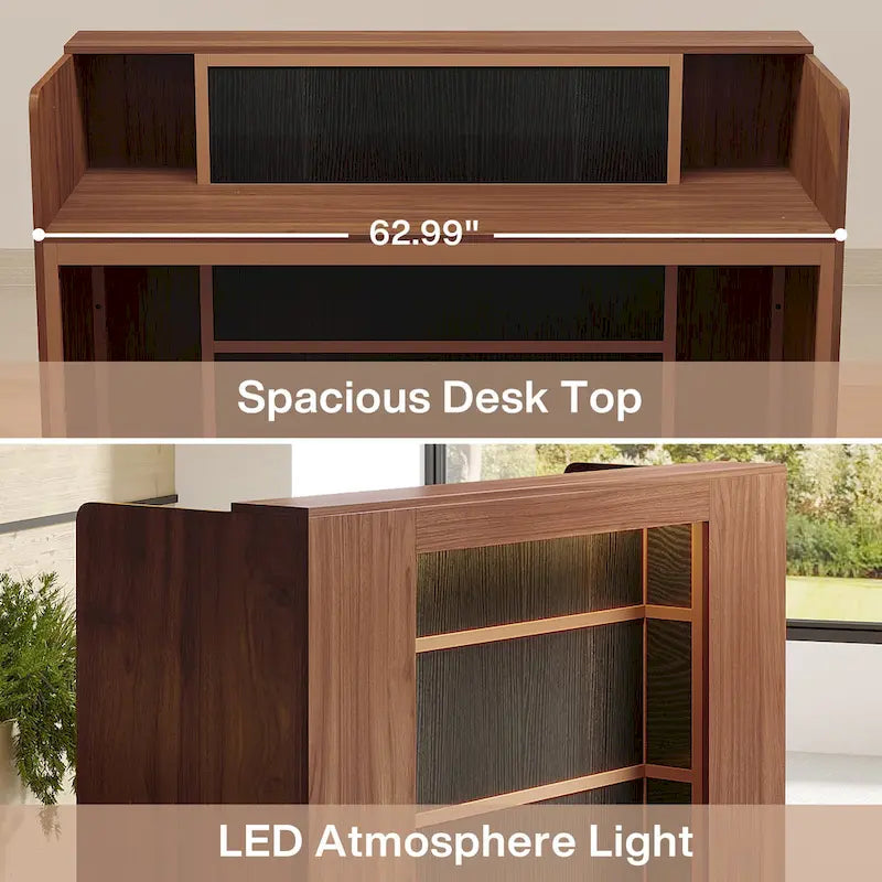 Large Reception Desk Front Desk with LED Lights for Salon Reception Room Store Office Lobby Retail Shop Clinic