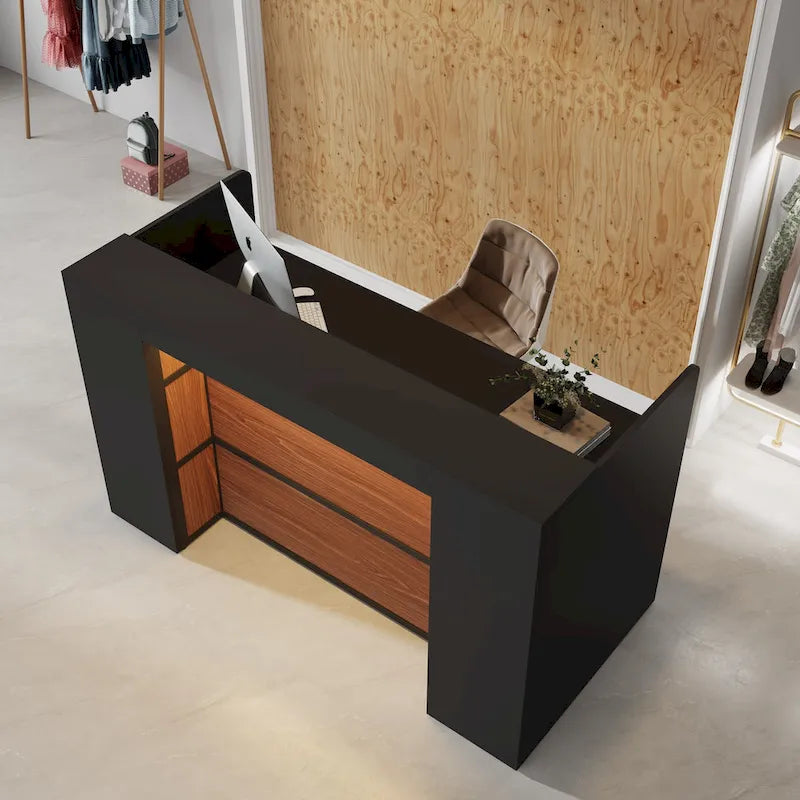 Large Reception Desk Front Desk with LED Lights for Salon Reception Room Store Office Lobby Retail Shop Clinic