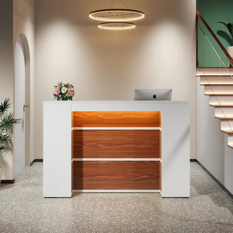 Large Reception Desk Front Desk with LED Lights for Salon Reception Room Store Office Lobby Retail Shop Clinic
