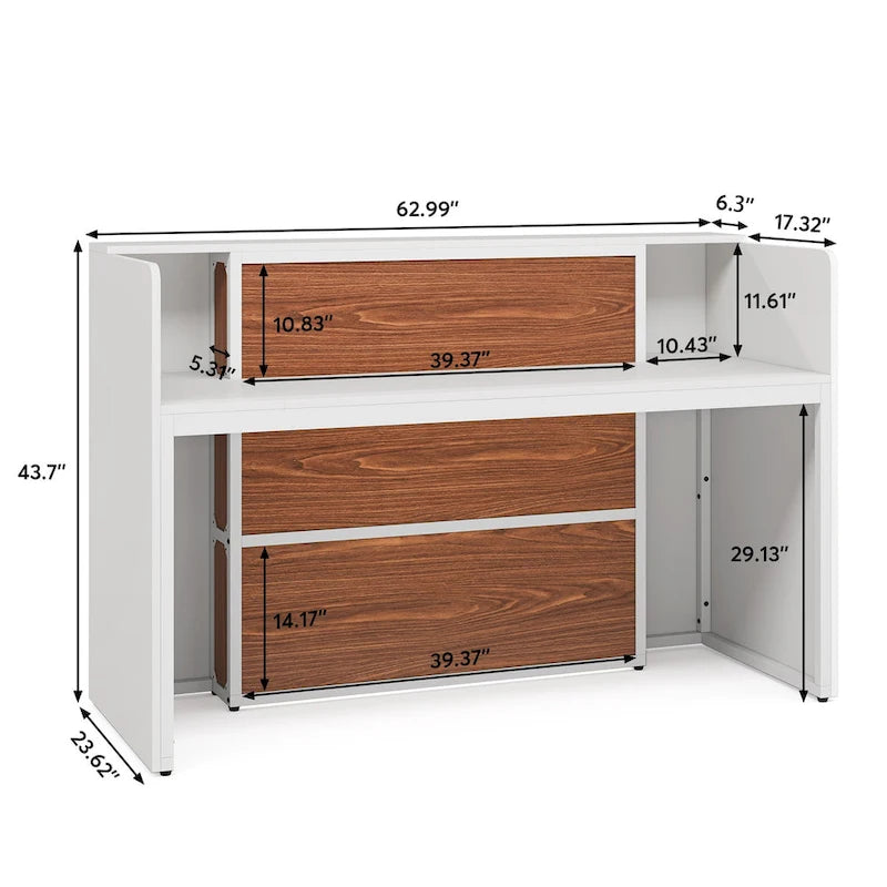 Large Reception Desk Front Desk with LED Lights for Salon Reception Room Store Office Lobby Retail Shop Clinic