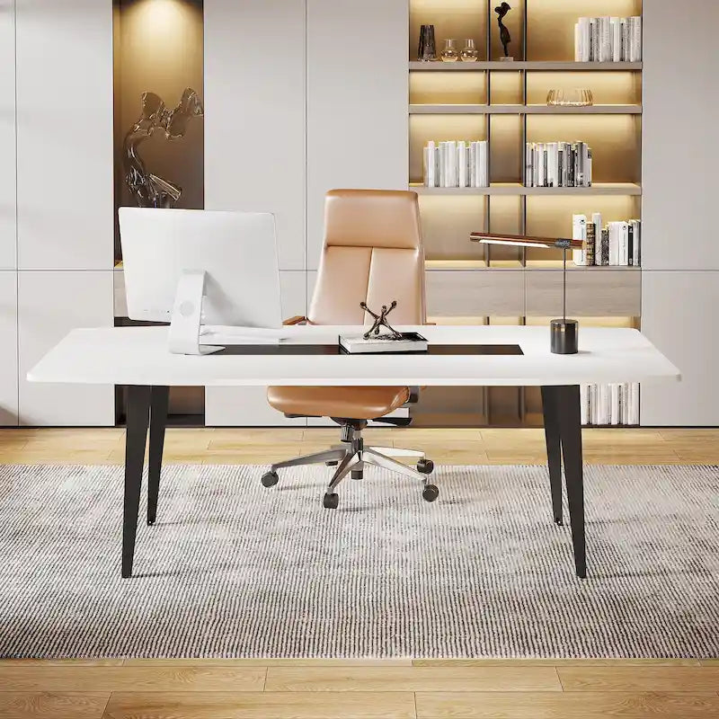 70.86  White Office Desk with Strong Metal Legs, Boat Shpae