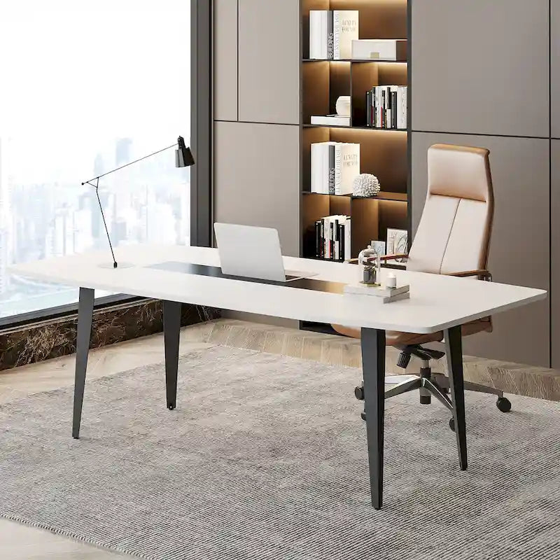 70.86  White Office Desk with Strong Metal Legs, Boat Shpae