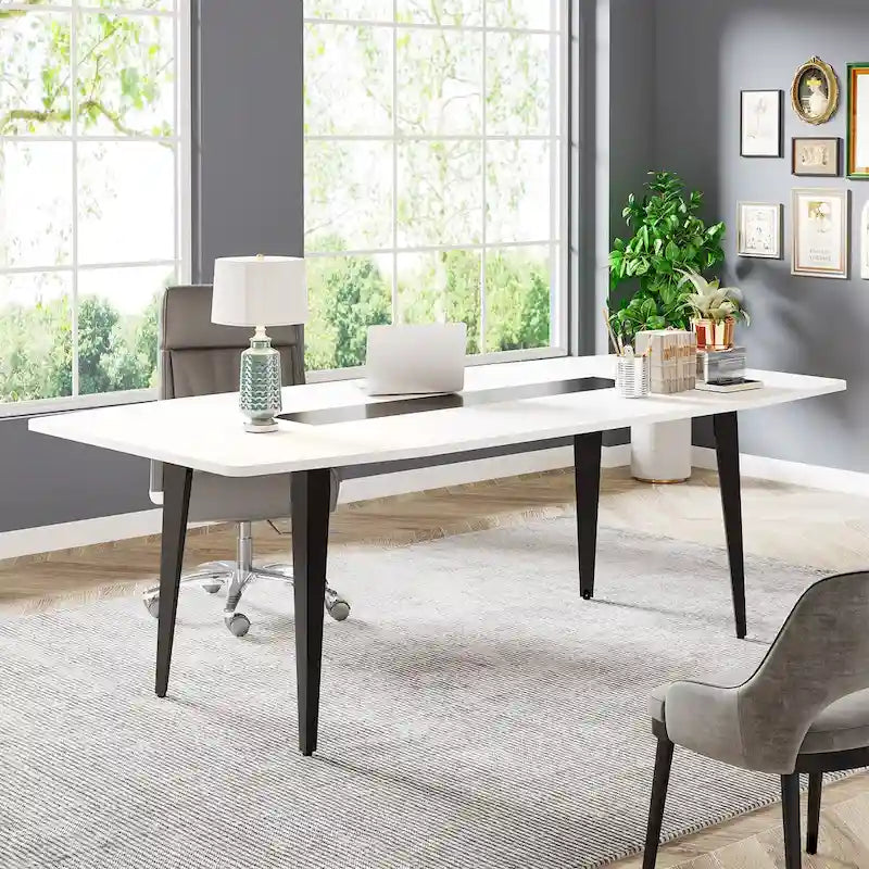 70.86  White Office Desk with Strong Metal Legs, Boat Shpae