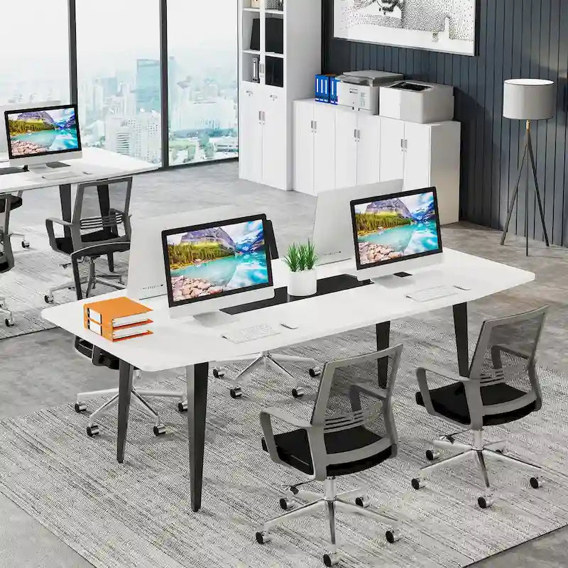 70.86  White Office Desk with Strong Metal Legs, Boat Shpae