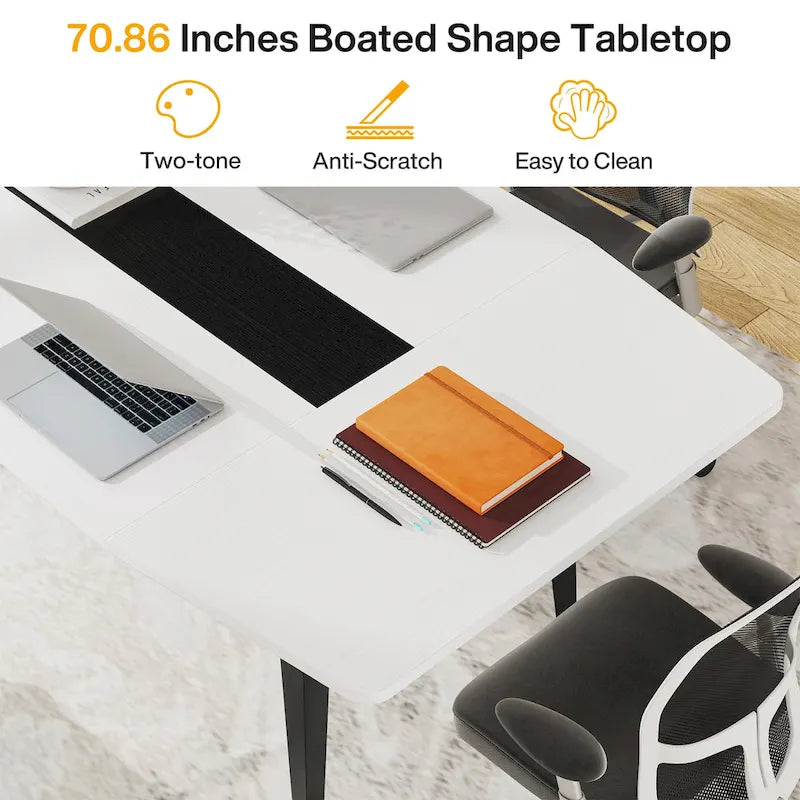 70.86  White Office Desk with Strong Metal Legs, Boat Shpae