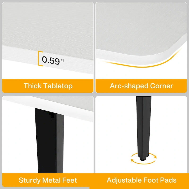 70.86  White Office Desk with Strong Metal Legs, Boat Shpae