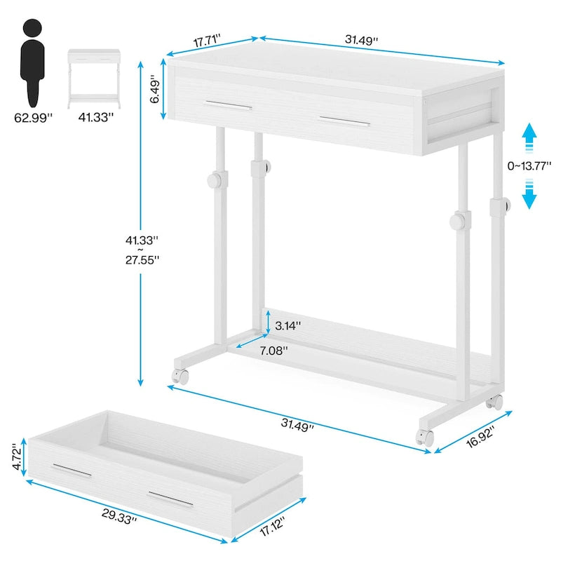 Mobile Portable Laptop Standing Desk with Drawers
