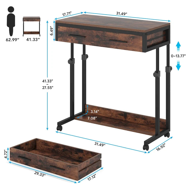 Mobile Portable Laptop Standing Desk with Drawers