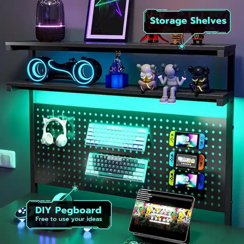 L Shaped Gaming Desk Pegboard and Drawers Monitor Stand