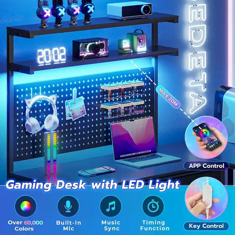L Shaped Gaming Desk Pegboard and Drawers Monitor Stand