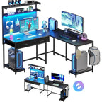 L Shaped Gaming Desk Pegboard and Drawers Monitor Stand