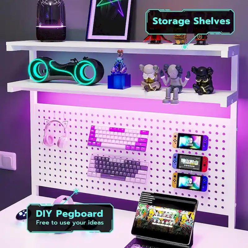 L Shaped Gaming Desk Pegboard and Drawers Monitor Stand