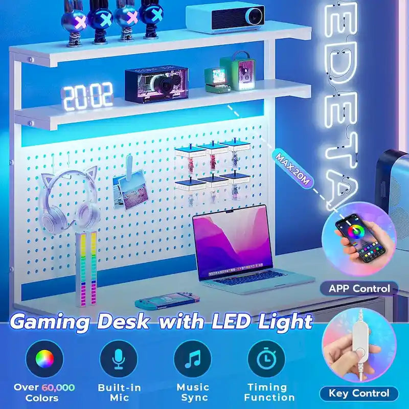 L Shaped Gaming Desk Pegboard and Drawers Monitor Stand