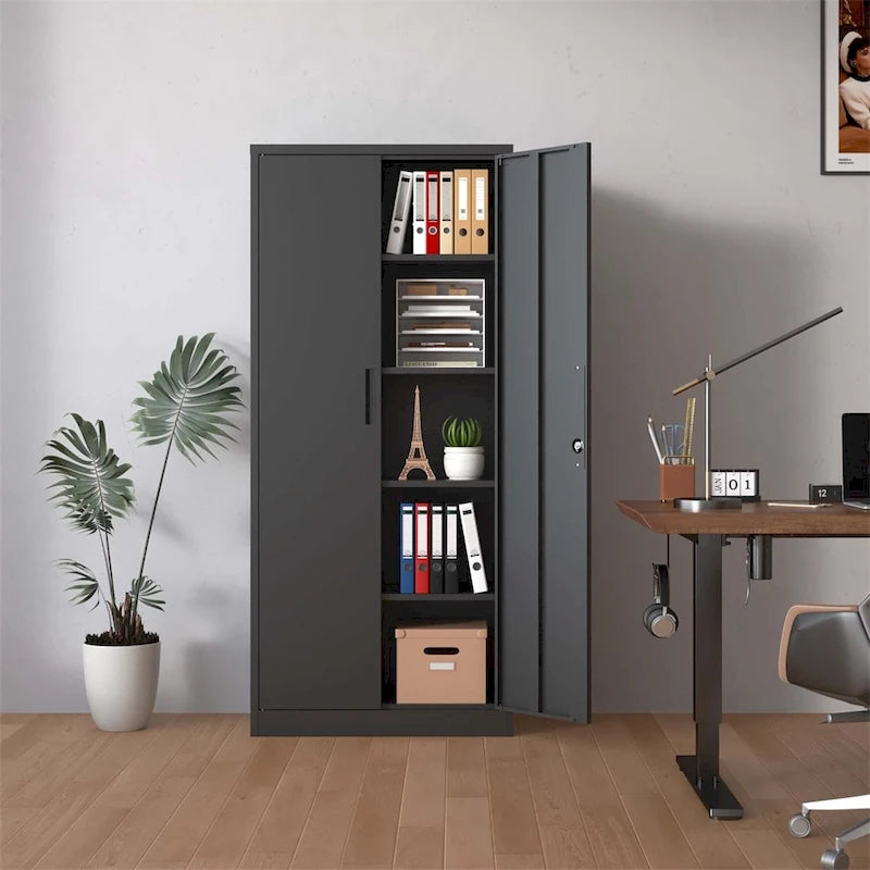 Metal Garage Storage Cabinet Tool Steel with Doors and 3 Shelves