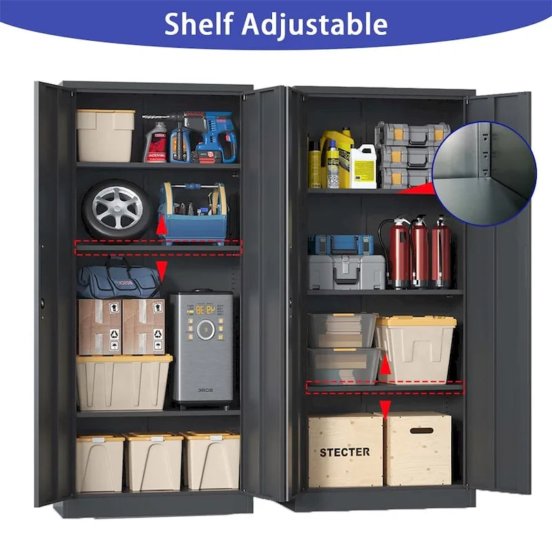 Metal Garage Storage Cabinet Tool Steel with Doors and 3 Shelves