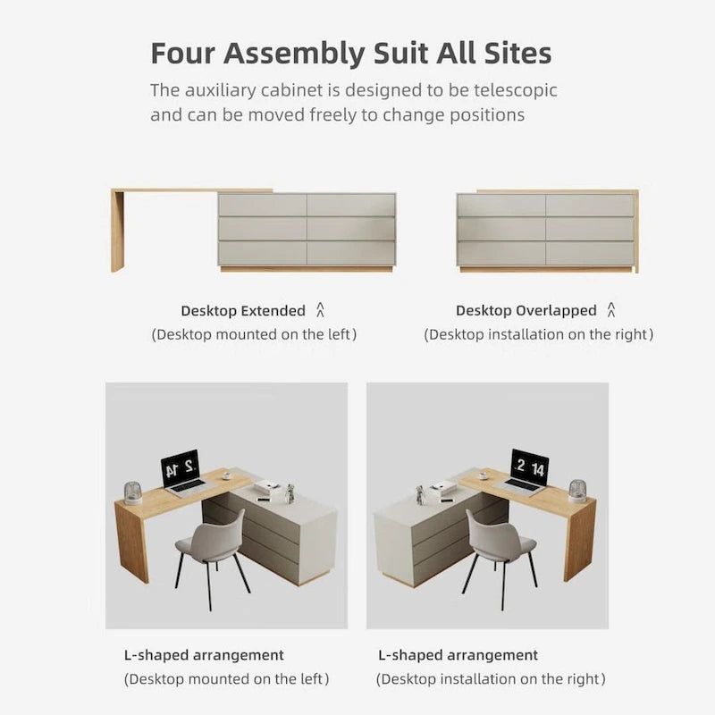 55.2-inch white corner desk with 6 drawer storage