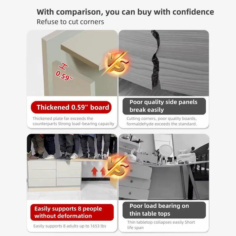 55.2-inch white corner desk with 6 drawer storage