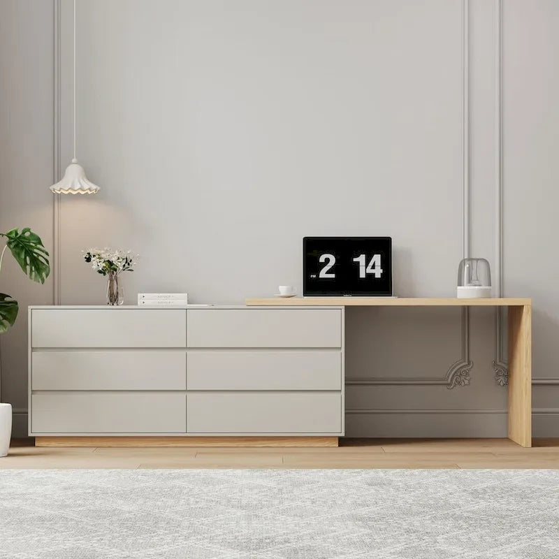55.2-inch white corner desk with 6 drawer storage