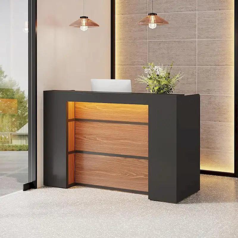Reception Desk Front Desk with LED Lights,Large Reception Counter Table with Private Panels