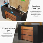 Reception Desk Front Desk with LED Lights,Large Reception Counter Table with Private Panels
