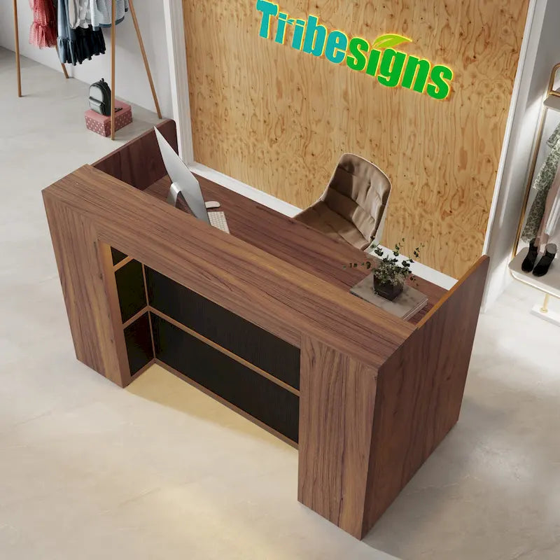 Reception Desk Front Desk with LED Lights,Large Reception Counter Table with Private Panels