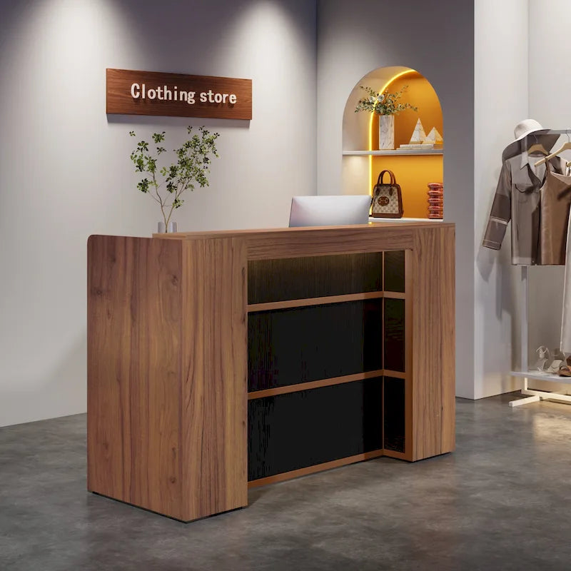 Reception Desk Front Desk with LED Lights,Large Reception Counter Table with Private Panels