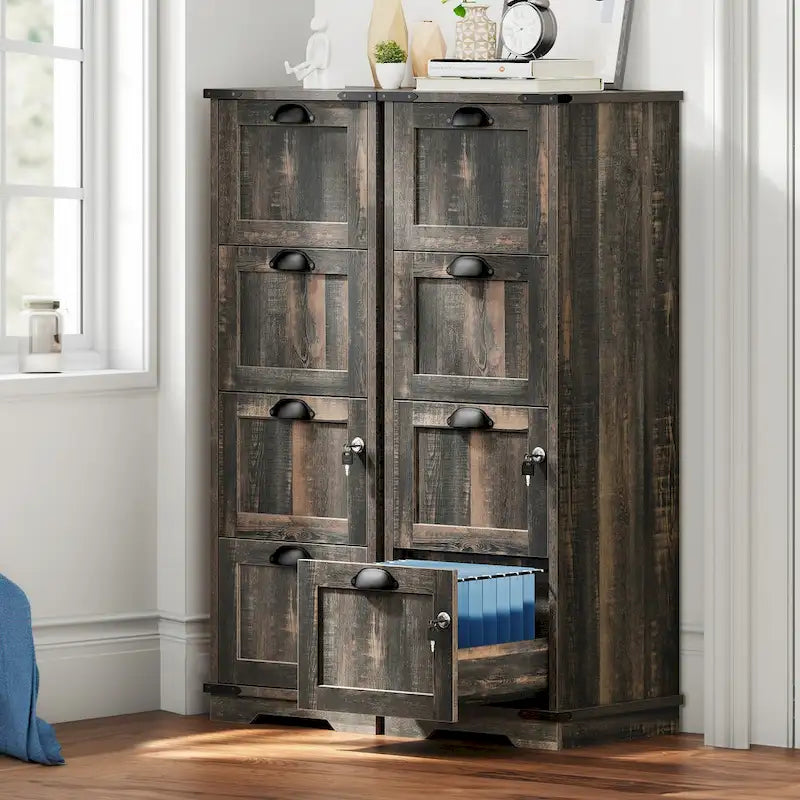 Moasis 4 Drawer Rustic Wood Vertical File Cabinet with Lock Storage Cabinet