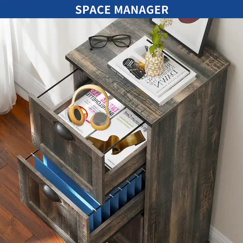 Moasis 4 Drawer Rustic Wood Vertical File Cabinet with Lock Storage Cabinet