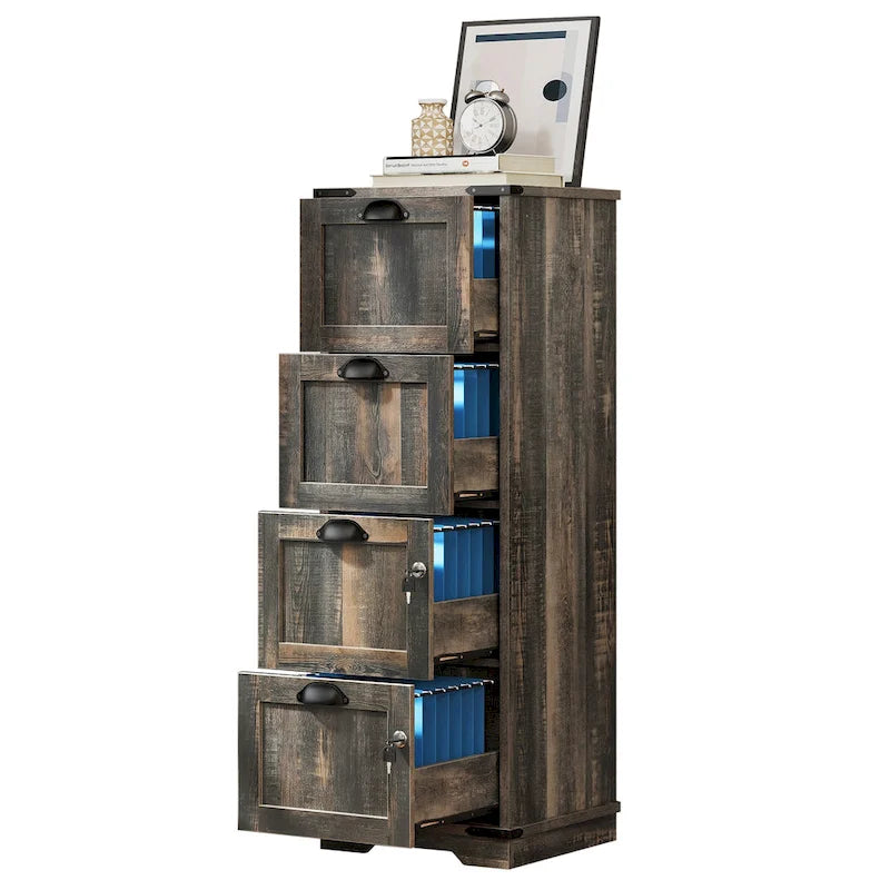 Moasis 4 Drawer Rustic Wood Vertical File Cabinet with Lock Storage Cabinet