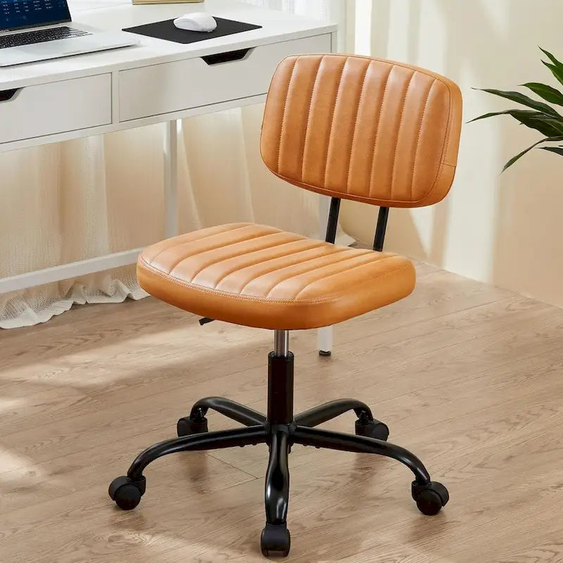 Small Office Computer Desk Chair, Comfy Cute Armlees PU Leather Vanity Rolling Swuvel Task Chair No Arm for Adult, Student