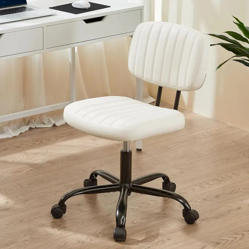 Small Office Computer Desk Chair, Comfy Cute Armlees PU Leather Vanity Rolling Swuvel Task Chair No Arm for Adult, Student