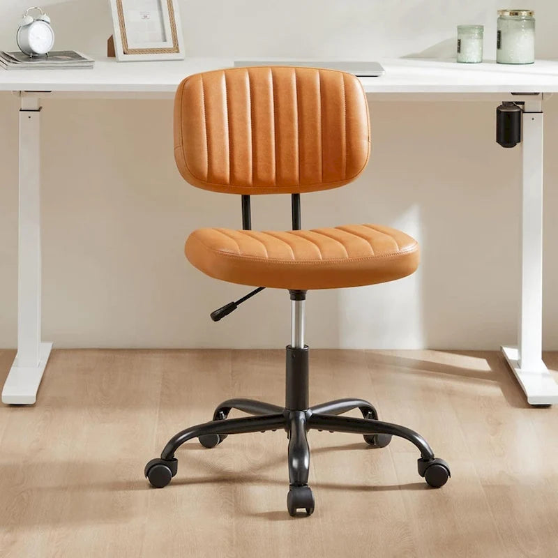 Small Office Computer Desk Chair, Comfy Cute Armlees PU Leather Vanity Rolling Swuvel Task Chair No Arm for Adult, Student