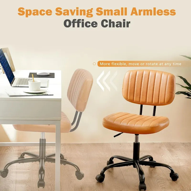 Small Office Computer Desk Chair, Comfy Cute Armlees PU Leather Vanity Rolling Swuvel Task Chair No Arm for Adult, Student